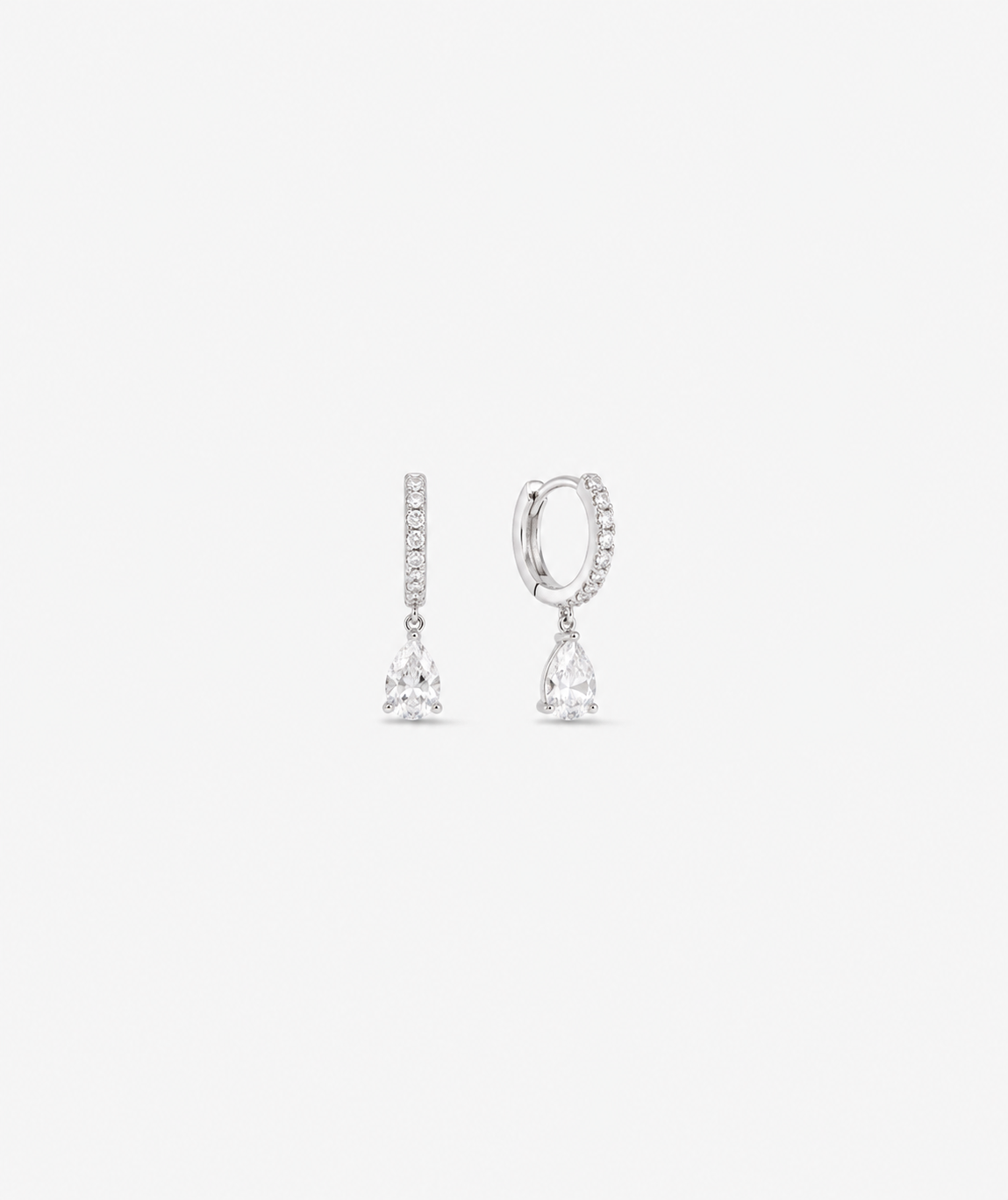 Diamond Dangling Hoop Earrings - White Gold