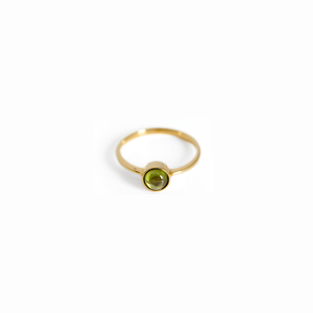 Green Tourmaline Cabochon Bezel Ring