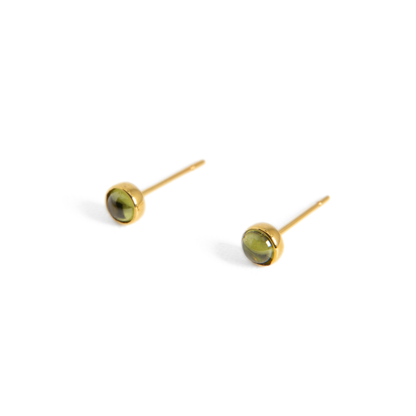 Green Tourmaline Cabochon Bezel Studs