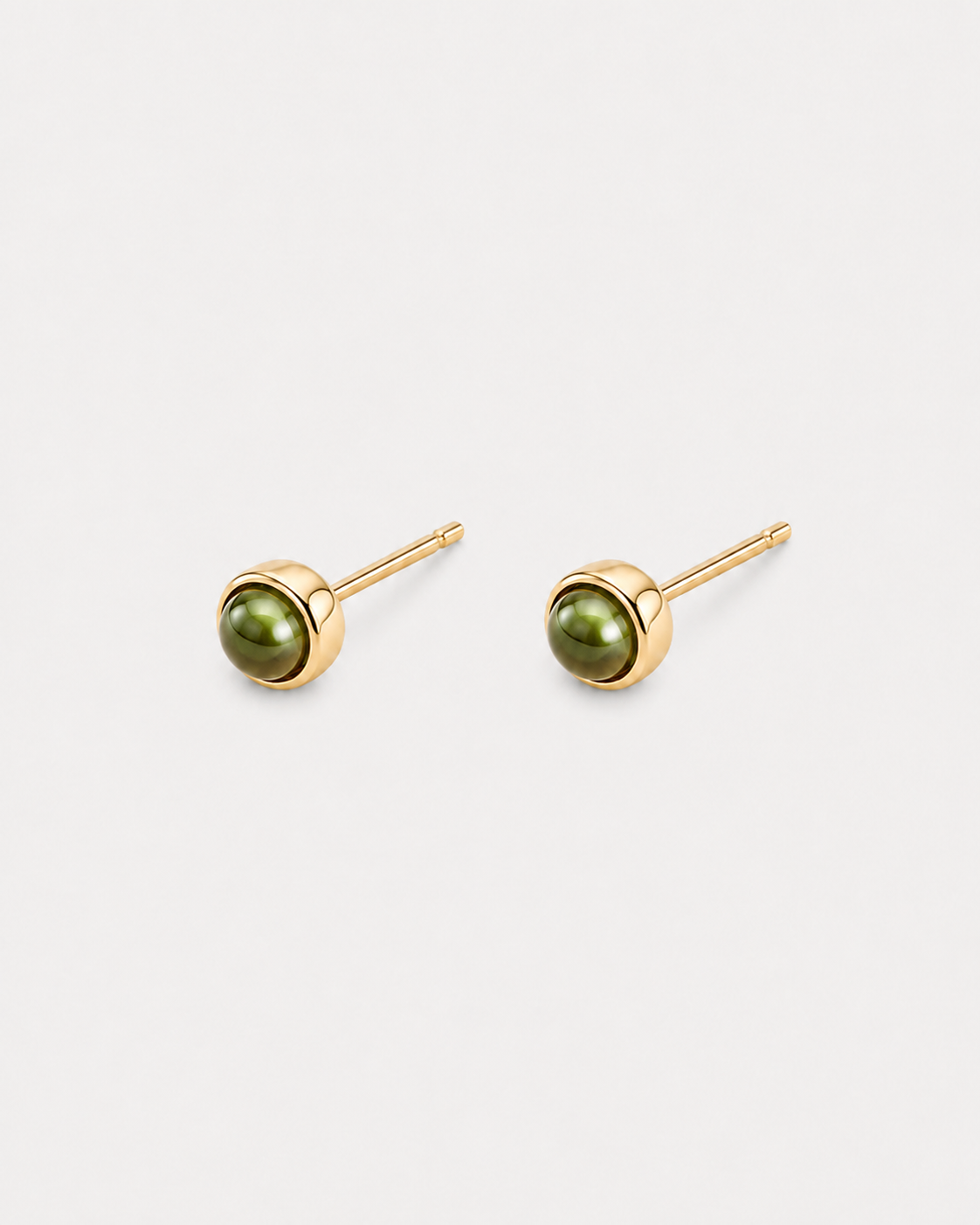 Green Tourmaline Cabochon Bezel Studs