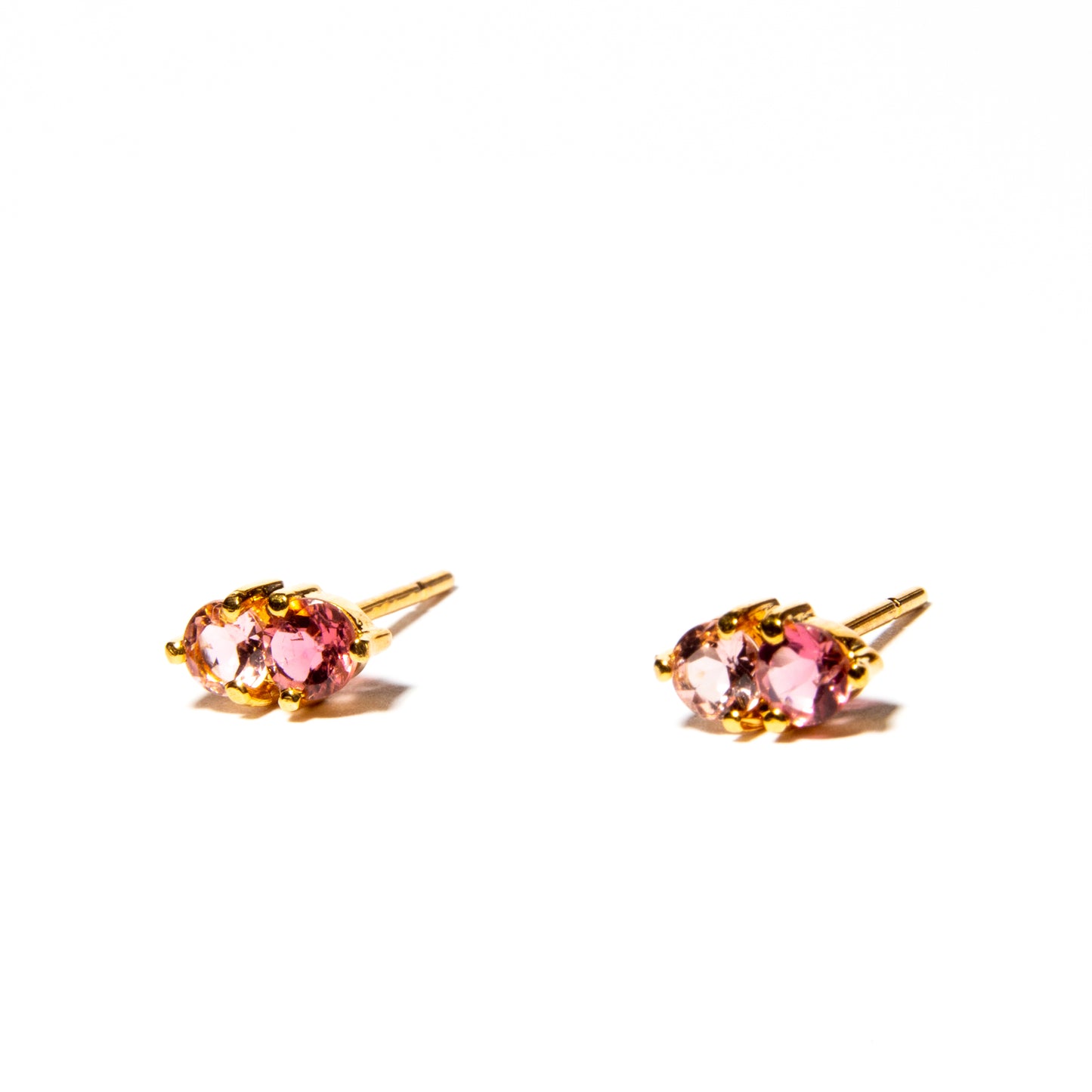 Double Cherry Pink Tourmaline Studs - Yellow Gold