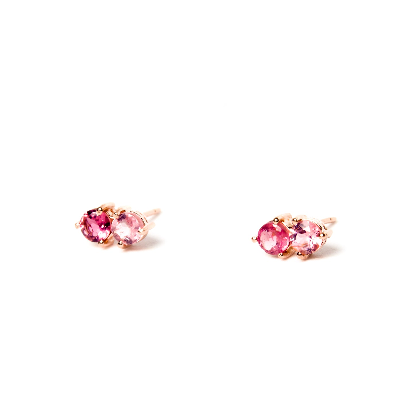 Double Cherry Pink Tourmaline Studs - Rose Gold