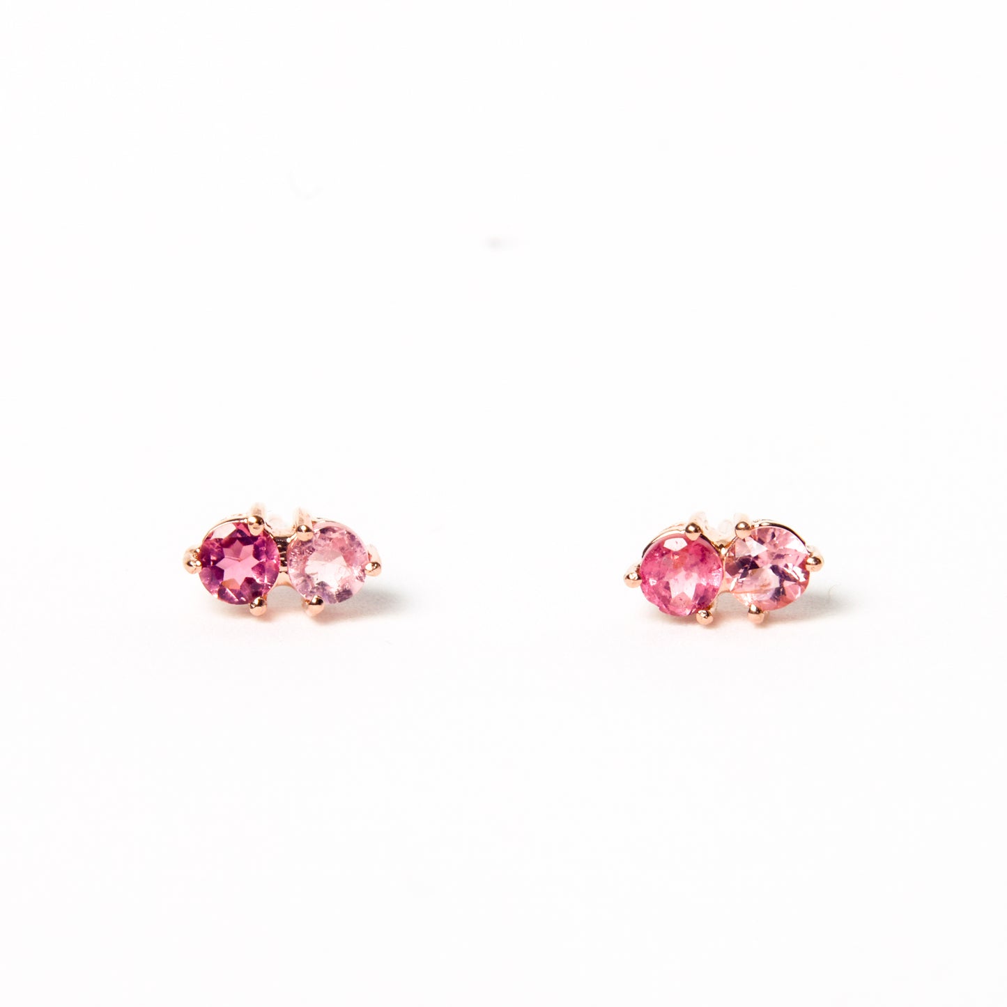 Double Cherry Pink Tourmaline Studs - Rose Gold
