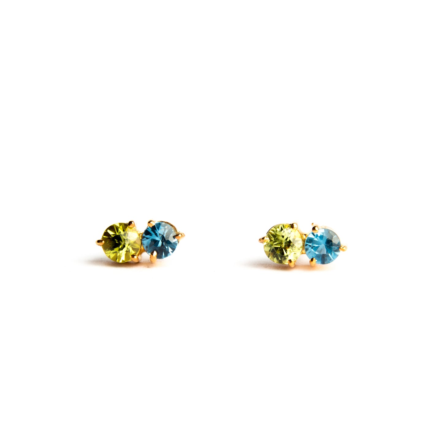 Double Cherry Peridot & Blue Topaz Studs - Yellow Gold