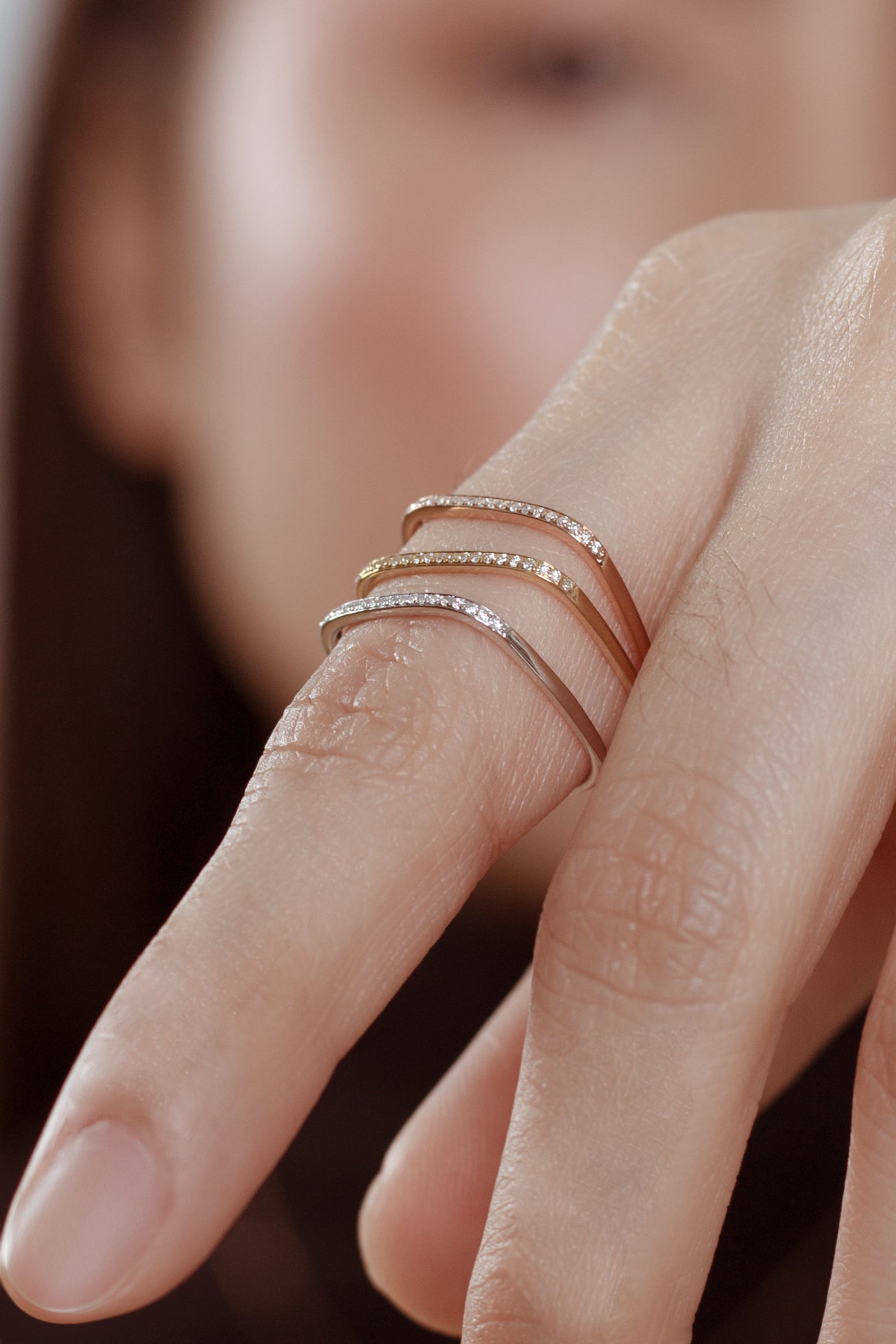 Ezra Pavé Diamond Square Ring - Rose Gold