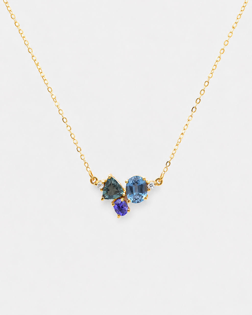 Three-Gemstone Diamond Cluster Necklace