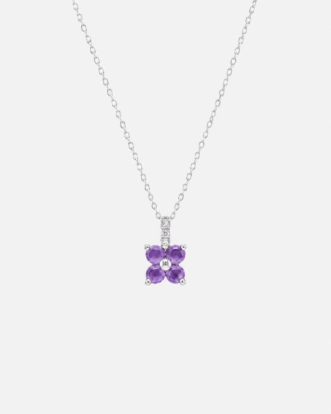 Amethyst Flower Pendant - White Gold