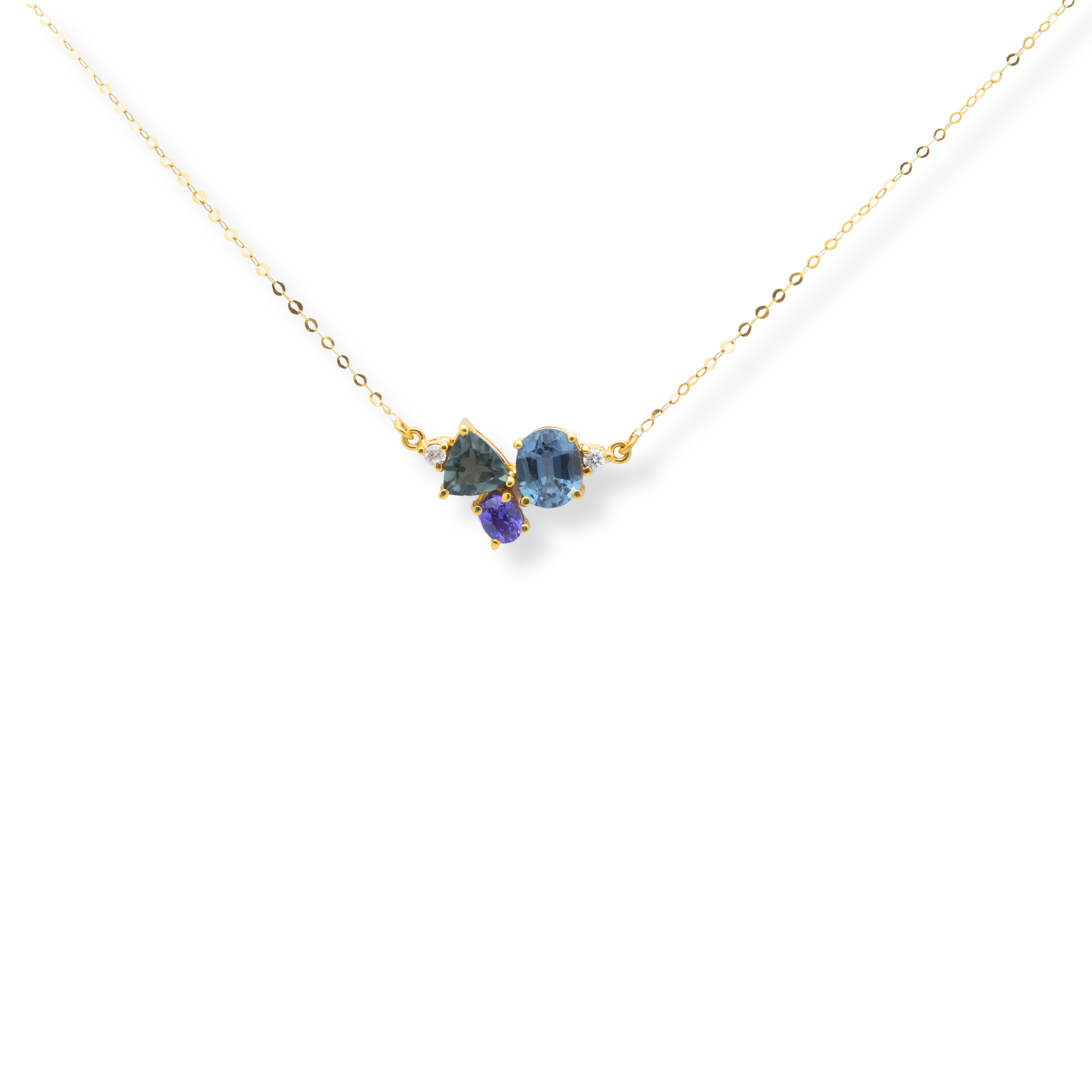 Three-Gemstone Diamond Cluster Necklace