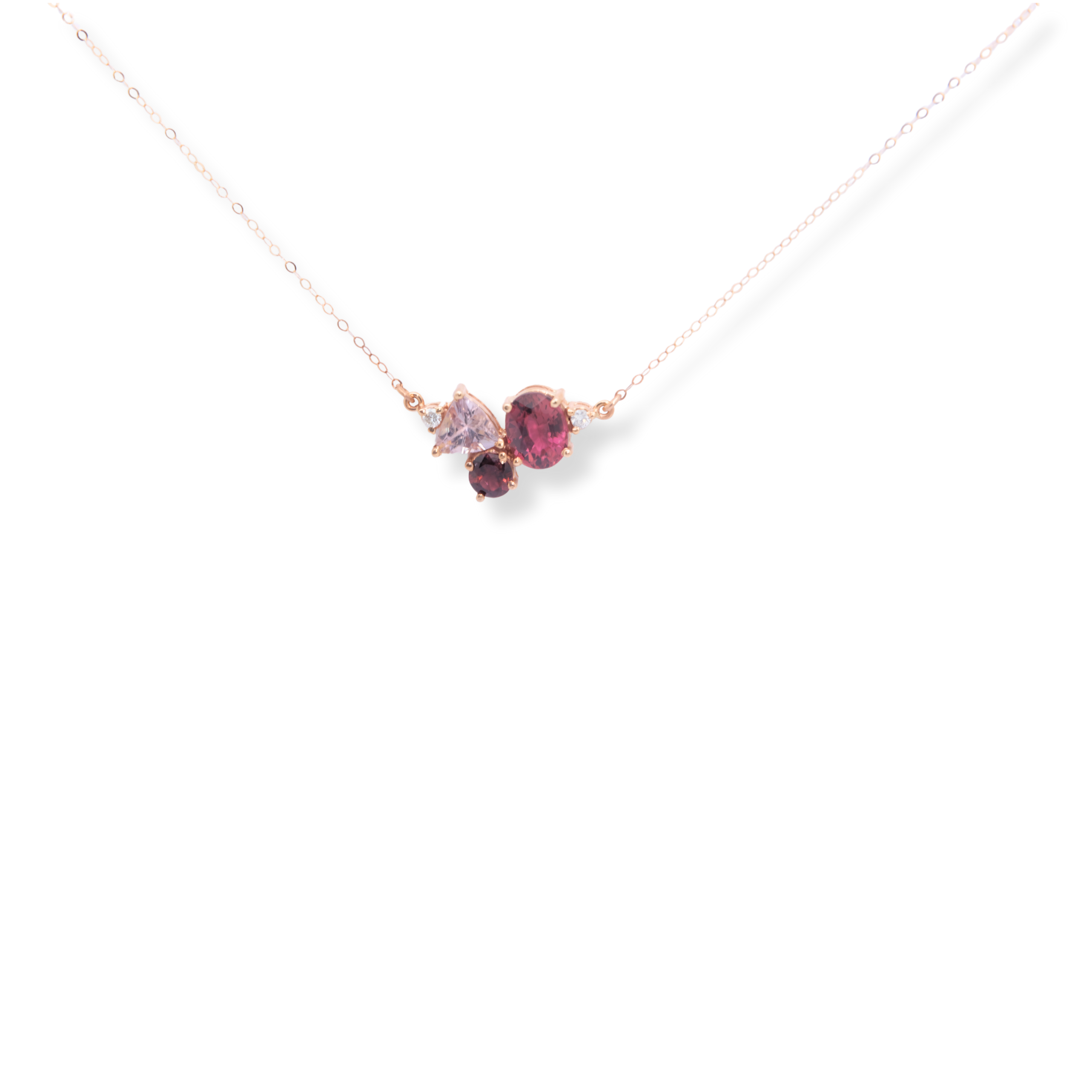 Three-Gemstone Diamond Cluster Necklace - Pink