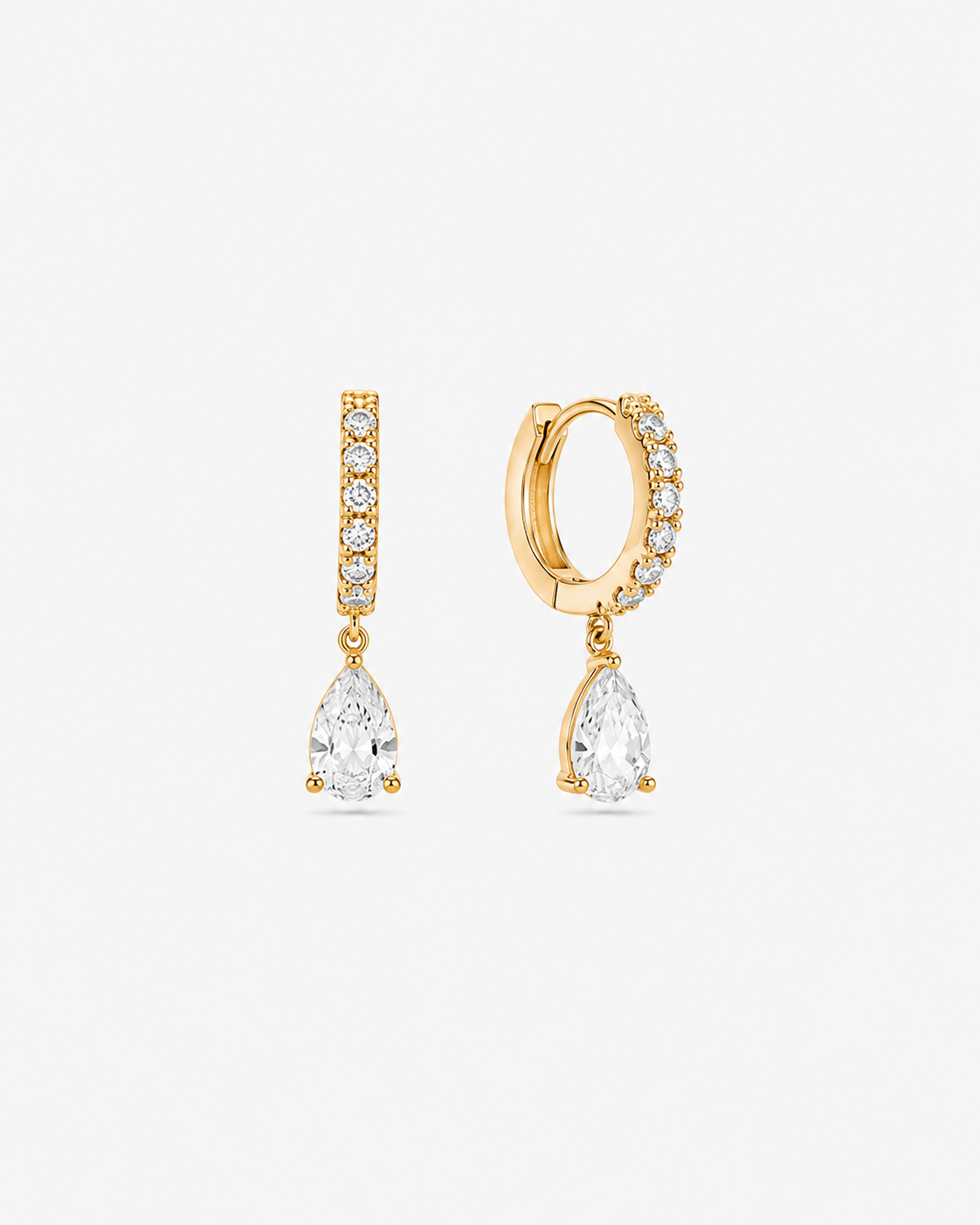 Diamond Dangling Hoop Earrings - Yellow Gold