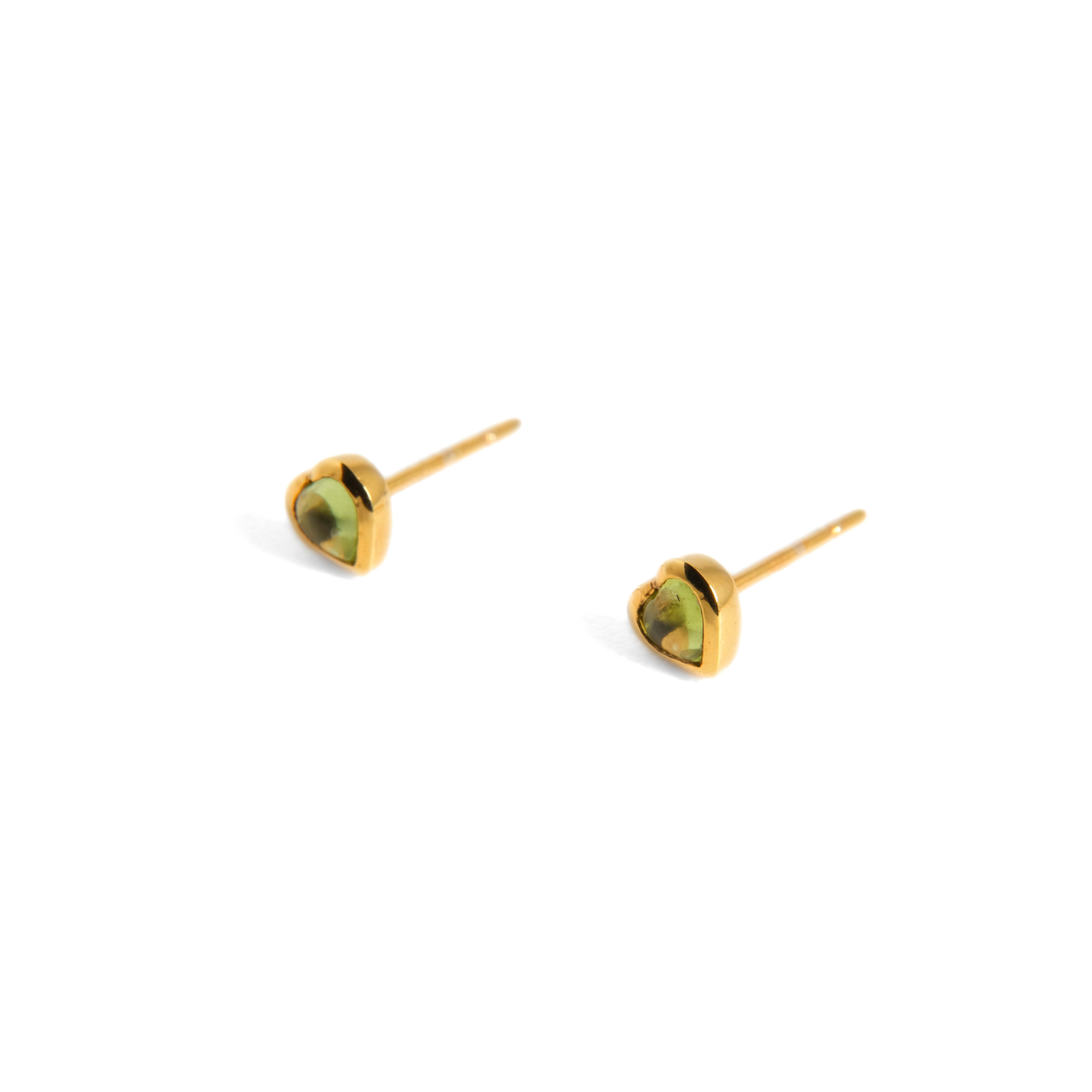 Heart Peridot Cabochon Bezel Studs