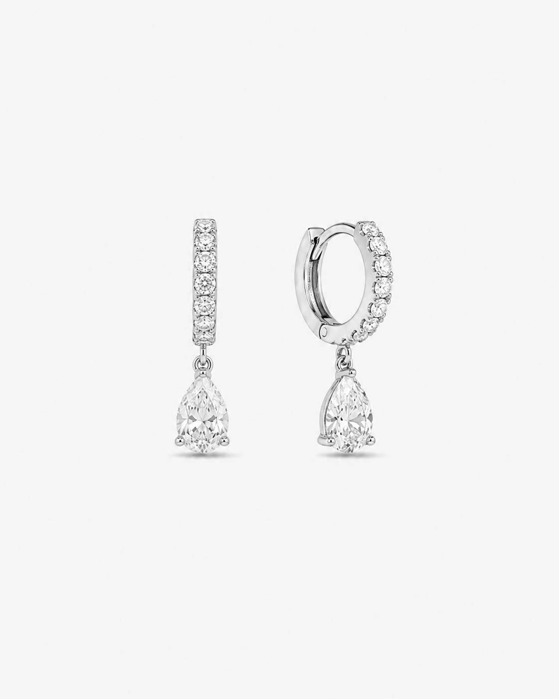 Diamond Dangling Hoop Earrings - White Gold