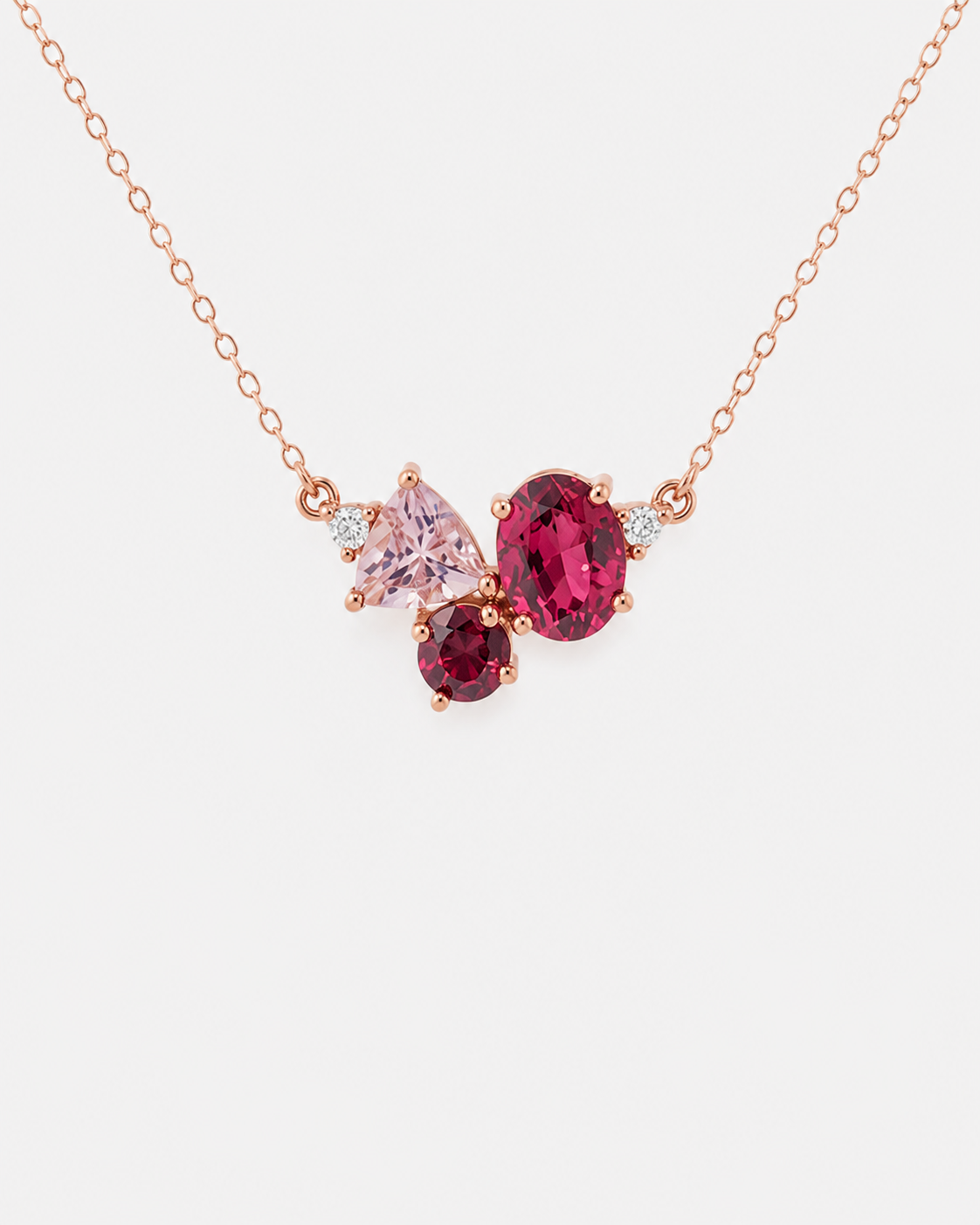 Three-Gemstone Diamond Cluster Necklace - Pink