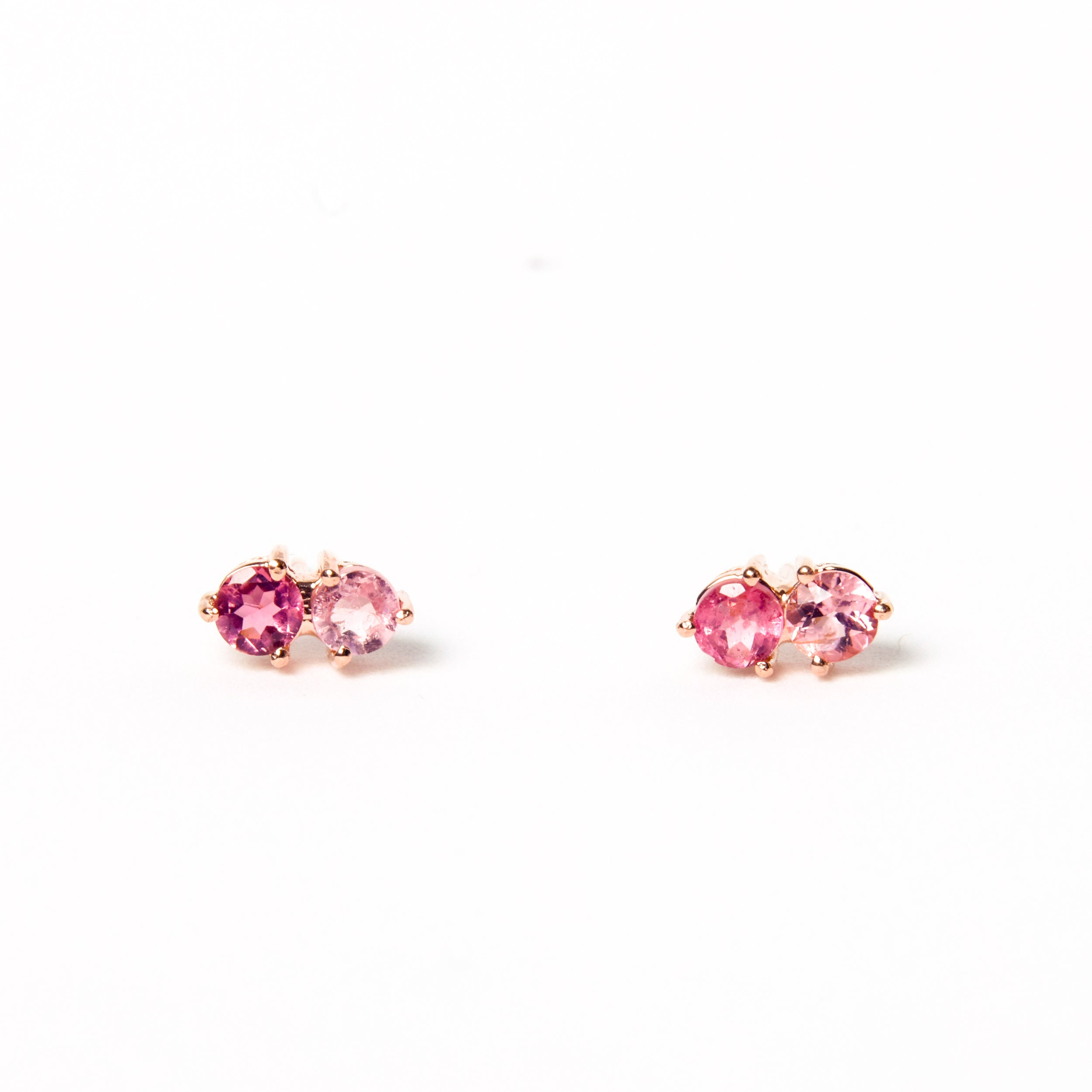 Double Cherry Pink Tourmaline Studs - Rose Gold