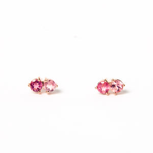 Double Cherry Pink Tourmaline Studs - Rose Gold