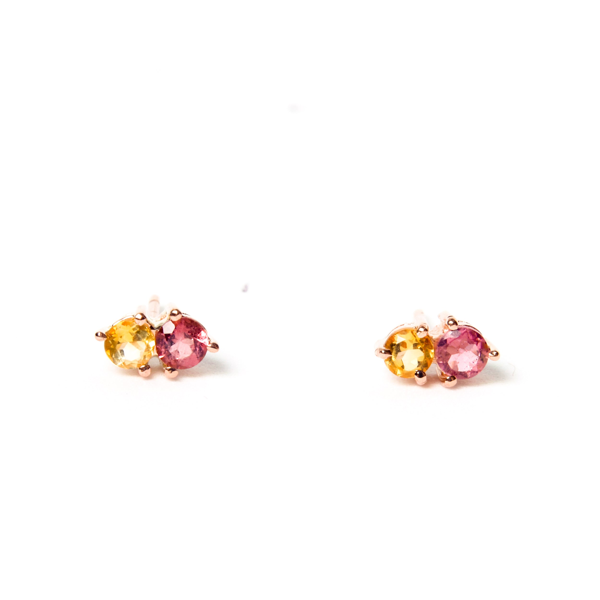 Double Cherry Citrine & Pink Tourmaline Studs - Rose Gold