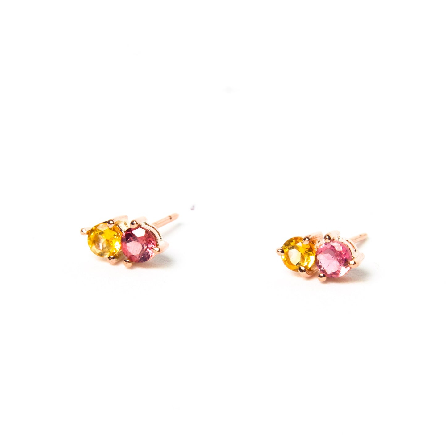 Double Cherry Citrine & Pink Tourmaline Studs - Rose Gold