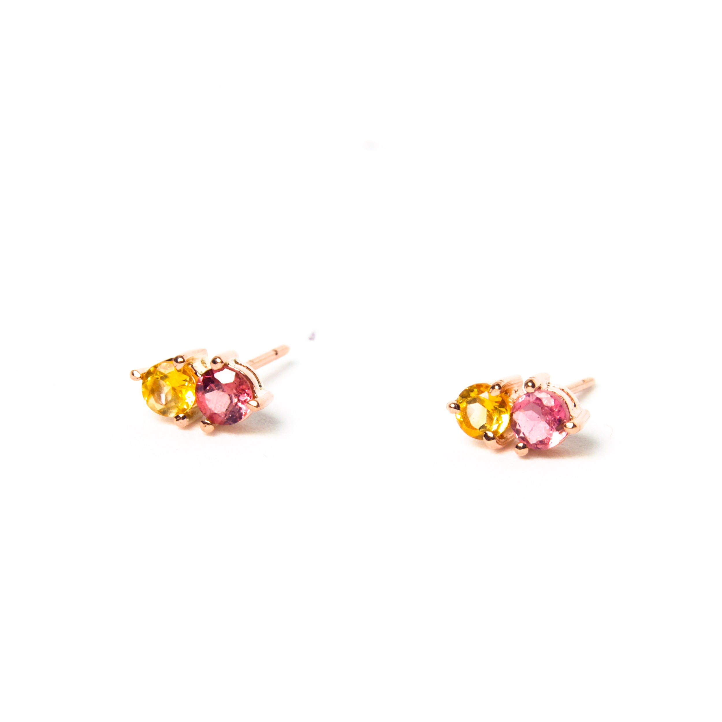 Double Cherry Citrine & Pink Tourmaline Studs - Rose Gold