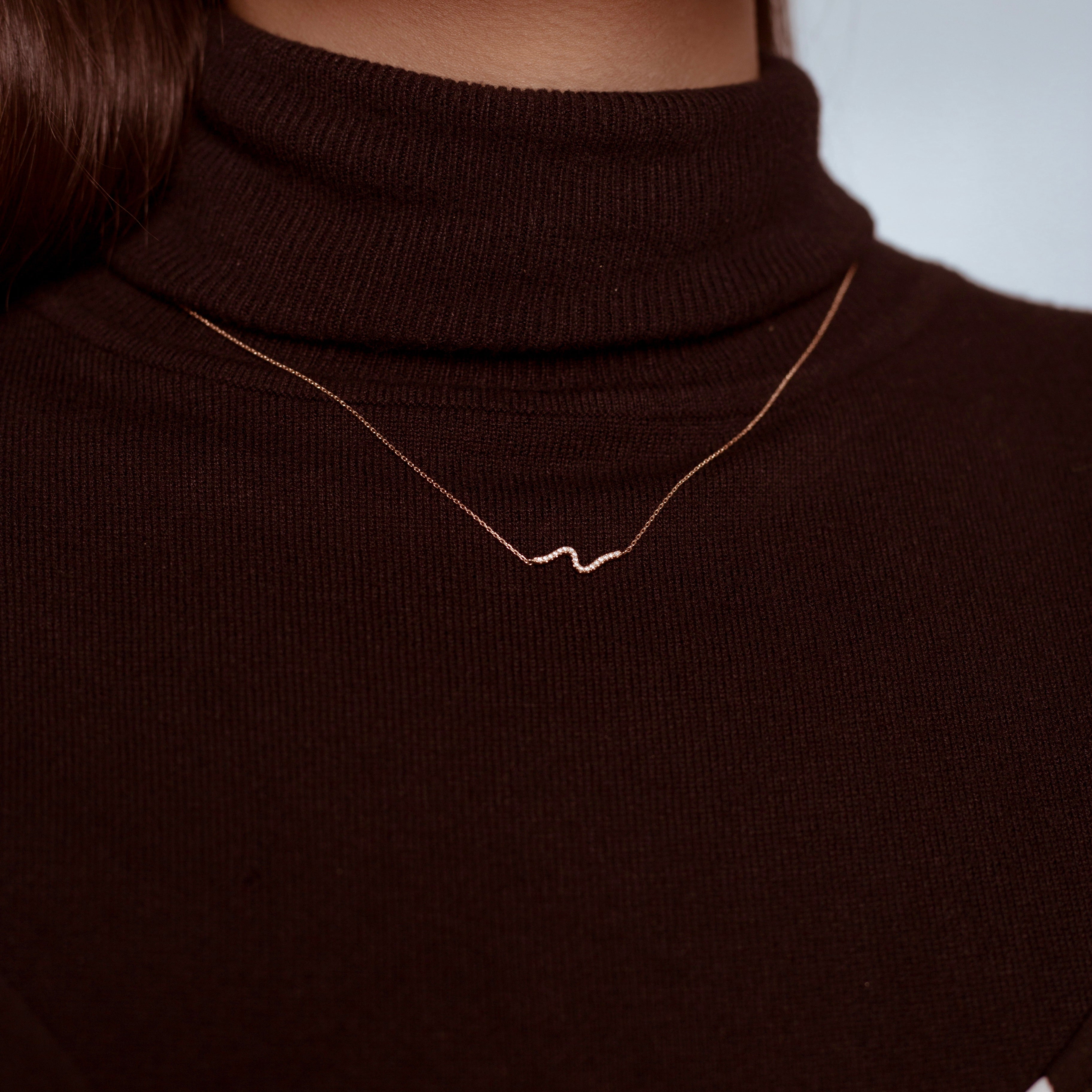 Diamond Wave Necklace - Rose Gold