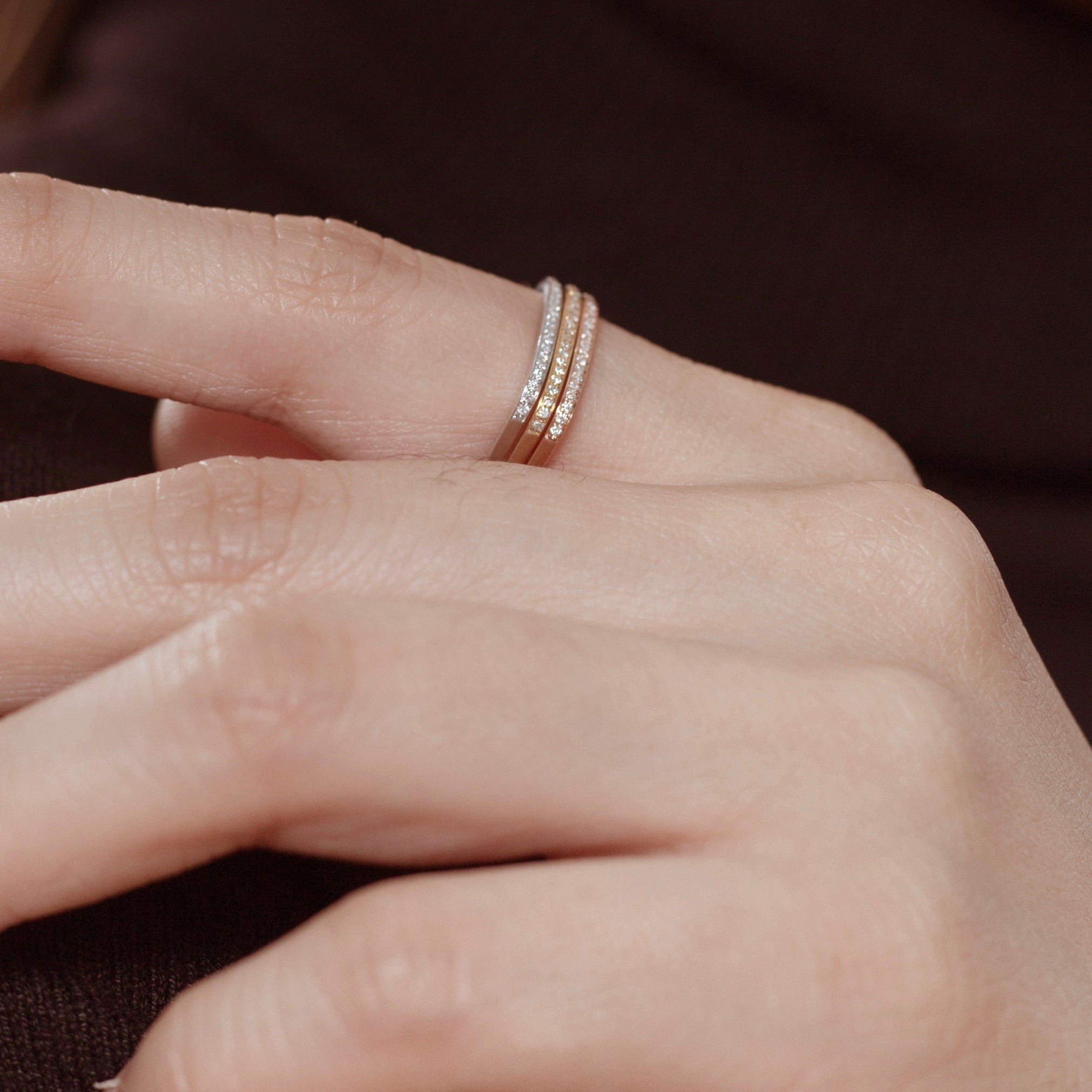 Ezra Pavé Diamond Square Ring - Rose Gold