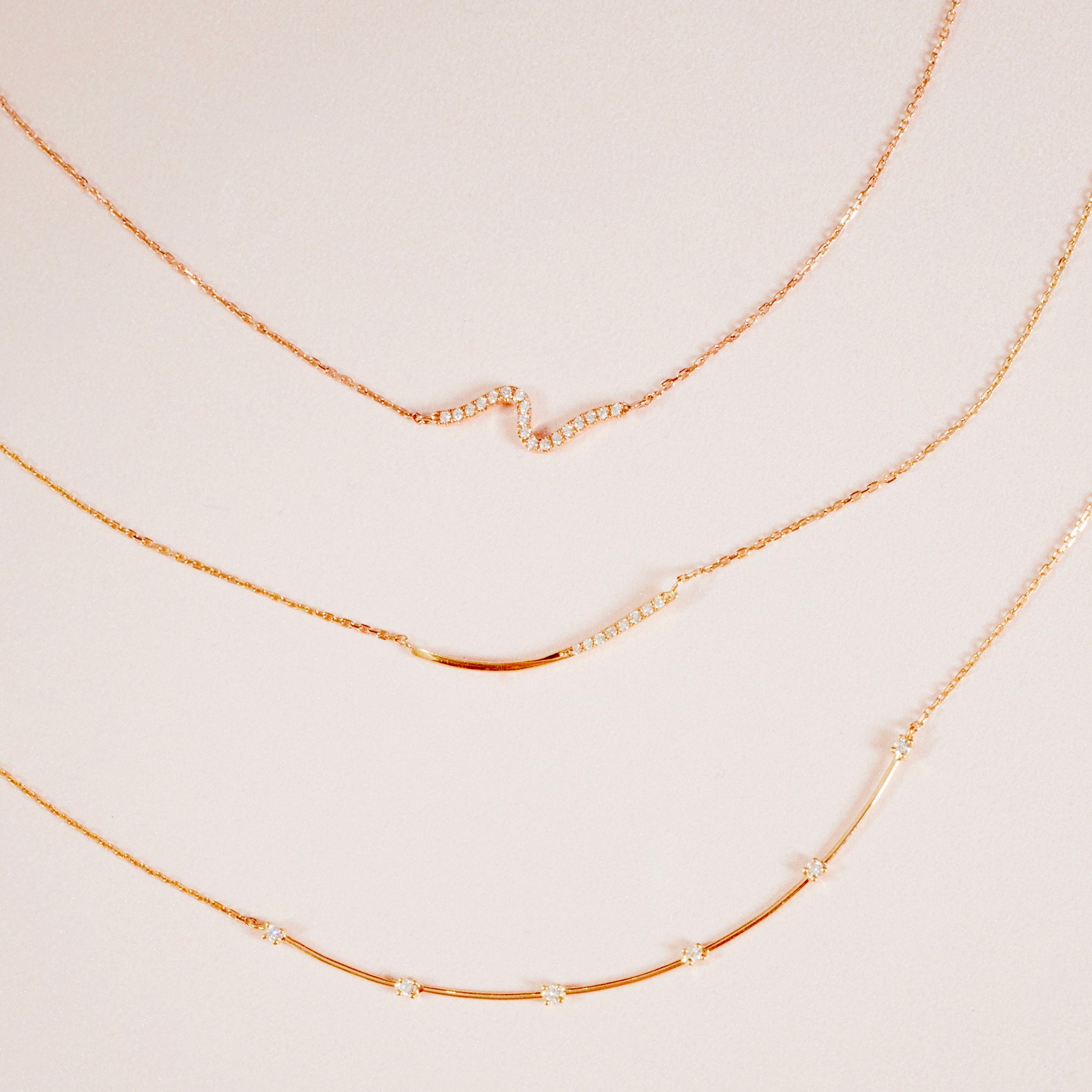Diamond Wave Necklace - Rose Gold